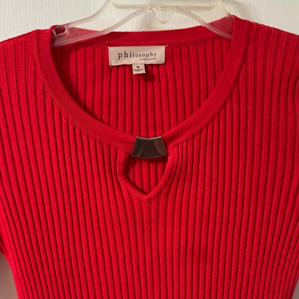 Philosophy Vibrant Red Ribbed Knit Top - Picture 5 of 7